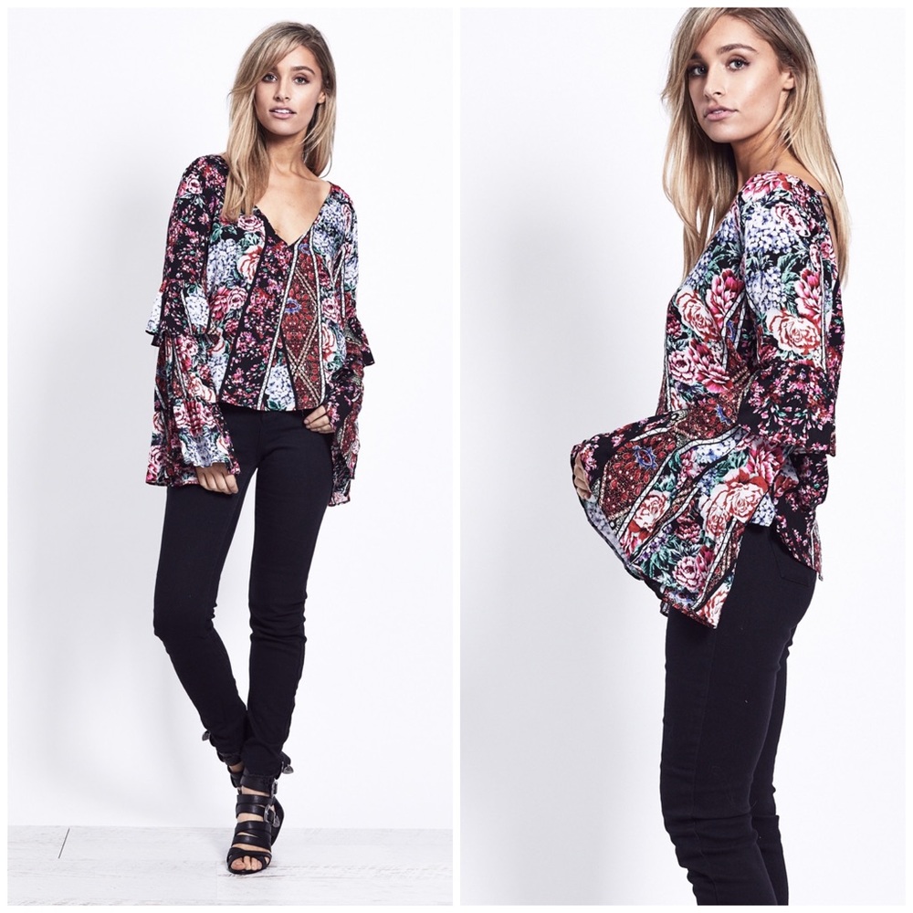 JAASE Floral Boho Bell Sleeve Top